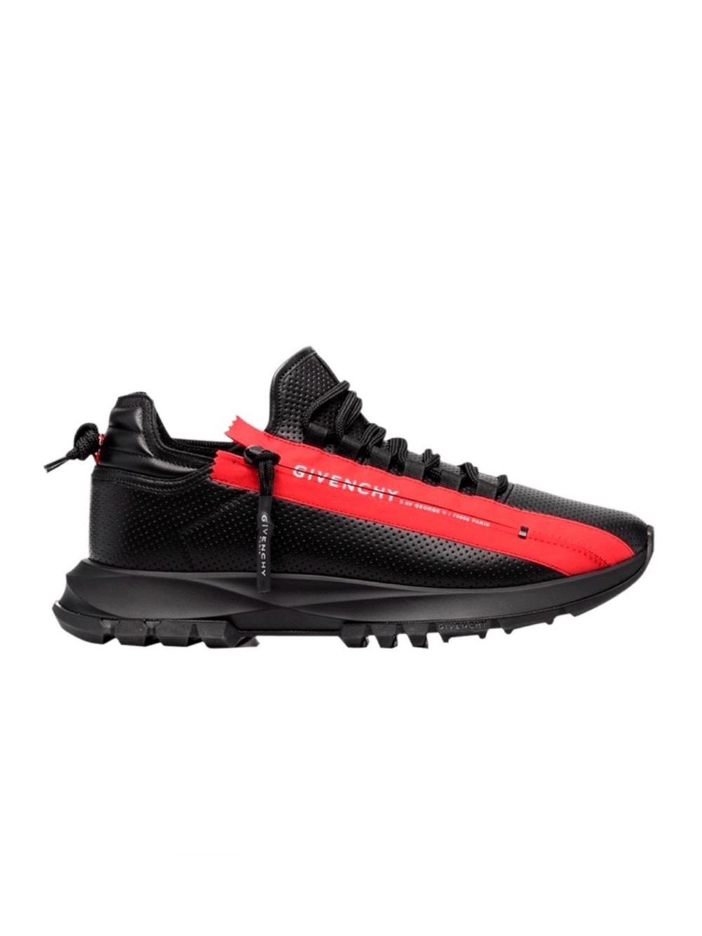 Givenchy Men's Black Sneakers with Red Side Stripe